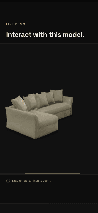 The TARDIS app showing an interactive 3D model of a sofa